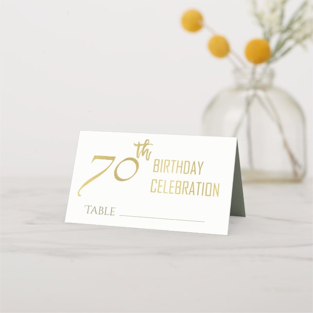 SIMPLE ELEGANT GOLD GREY TYPOGRAPHY 70 BIRTHDAY PLACE CARD (Front)