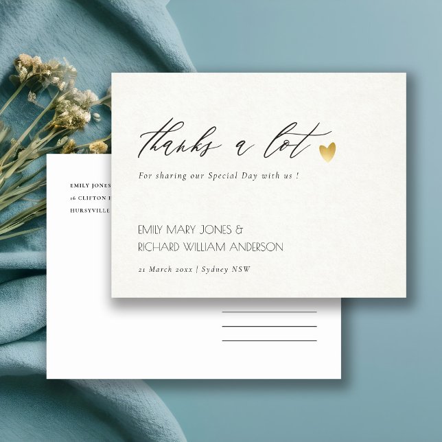 SIMPLE ELEGANT GOLD GREY TYPOGRAPHY  THANK YOU POSTCARD (Creator Uploaded)