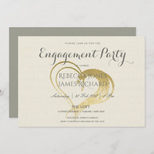 SIMPLE ELEGANT GOLD  HEART TYPOGRAPHY ENGAGEMENT INVITATION