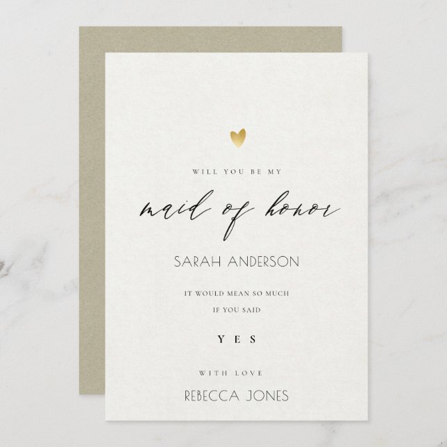SIMPLE ELEGANT GOLD KRAF TYPOGRAPHY MAID OF HONOUR INVITATION (Front/Back)