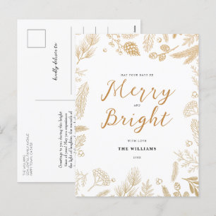 Simple Elegant Gold Merry and Bright Christmas Holiday Postcard