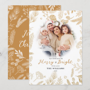 Simple Elegant Gold Merry & Bright Photo Christmas Holiday Card