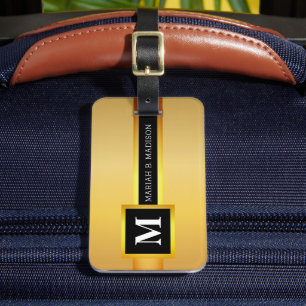 Simple Elegant Gold Metal monogrammed Name  Luggage Tag