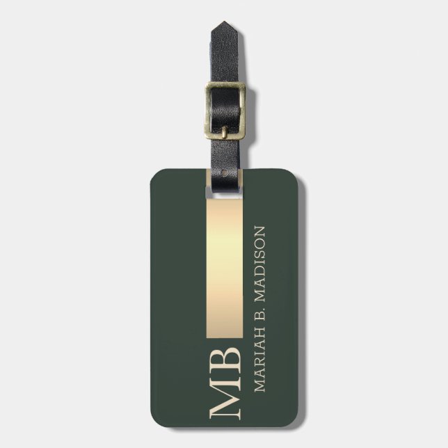 Simple Elegant Gold Metal monogrammed Name  Luggage Tag (Front Vertical)