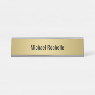 Simple Elegant Gold Metal Sheen Personalised Desk Name Plate