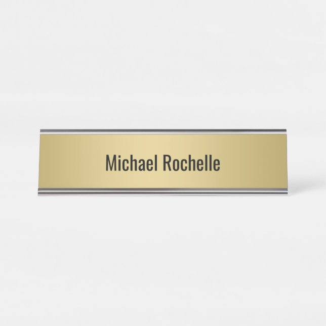 Simple Elegant Gold Metal Sheen Personalised Desk Name Plate (Front)