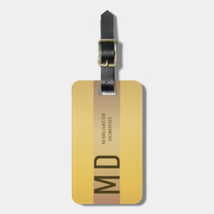 Simple Elegant Gold Metal Stripe monogrammed Name Luggage Tag