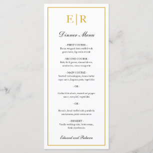 Simple Elegant Gold Monogram Formal Wedding Menu