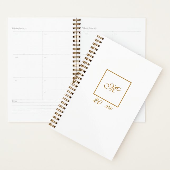 Simple elegant gold monogram with custom year planner (Display)