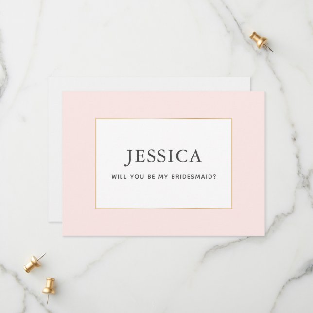 Simple Elegant Gold Pretty Blush Bridesmaid Card (Front/Back In Situ)