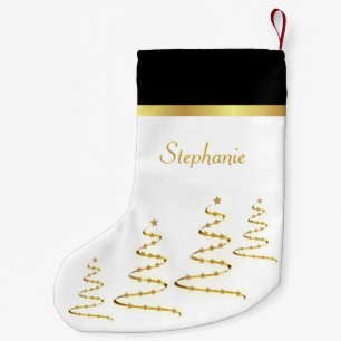 Simple Elegant Gold Ribbon Trees and Stars Small Christmas Stocking