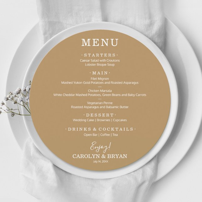 Simple Elegant Gold Round Wedding Dinner Menu (Creator Uploaded)