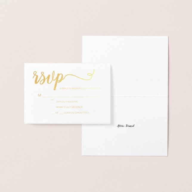 Simple Elegant gold RSVP with Number of guests Foil Card (Display)
