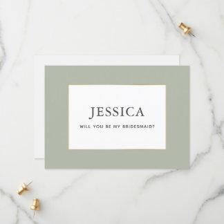 Simple Elegant Gold Sage Green Bridesmaid Card