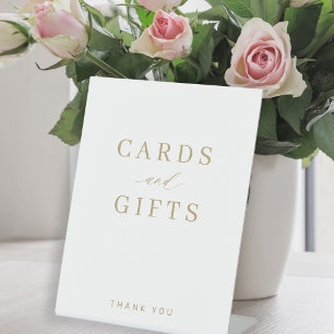 Simple elegant gold script cards and gifts wedding pedestal sign