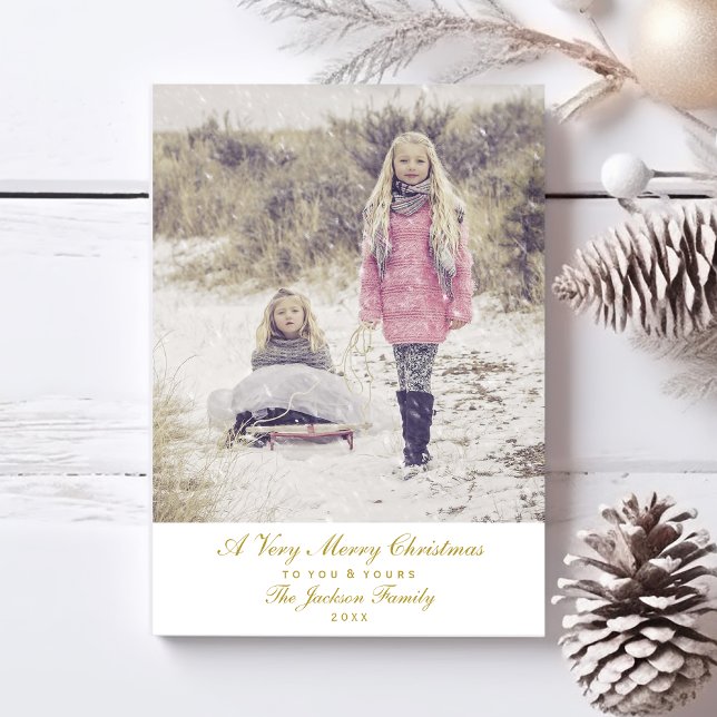 Simple Elegant Gold Script Merry Christmas Photo Holiday Card (Creator Uploaded)