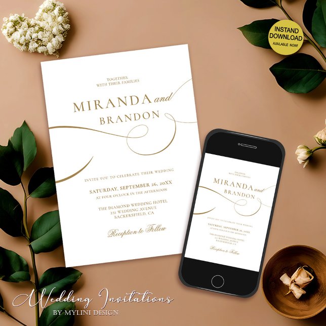 Simple Elegant Gold Script Wedding Invitation (Creator Uploaded)