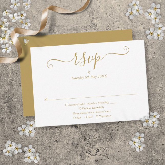 Simple Elegant Gold Script Wedding RSVP Card (Simple Elegant Gold Script Wedding RSVP Card)