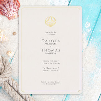 Simple Elegant Gold Seashell Wedding invitation
