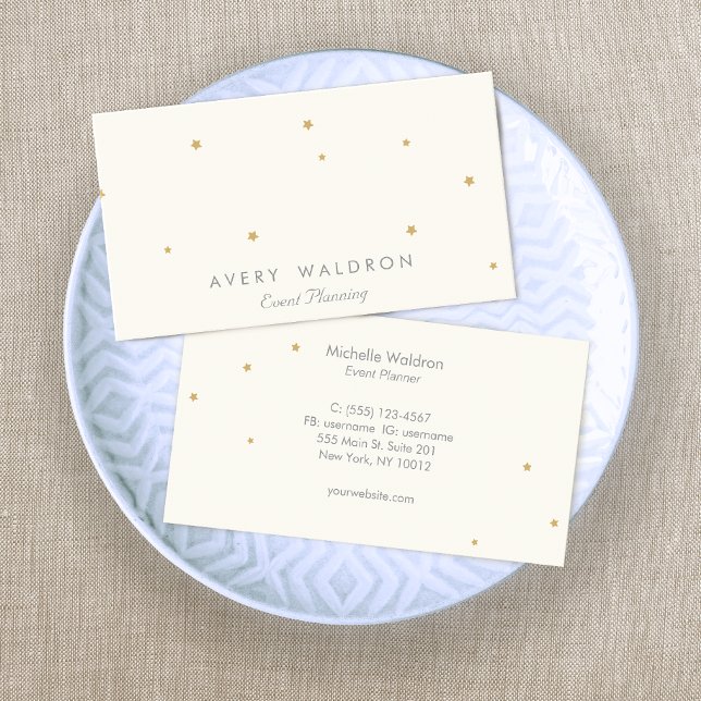 Simple Elegant Gold Stars Event Planner Cream  Business Card (Creator Uploaded)