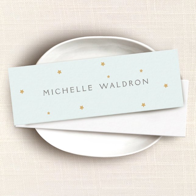 Simple Elegant Gold Stars Pastel Blue  Mini Business Card (Creator Uploaded)