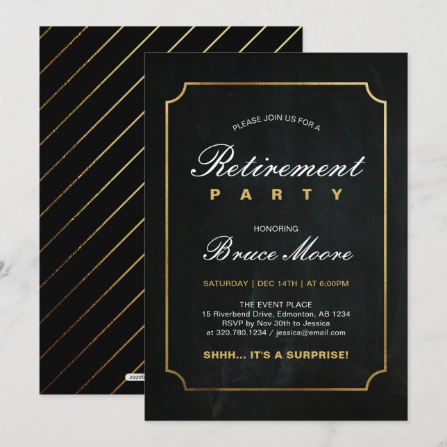 Simple Elegant Gold Surprise Retirement Party Invitation (Front/Back)
