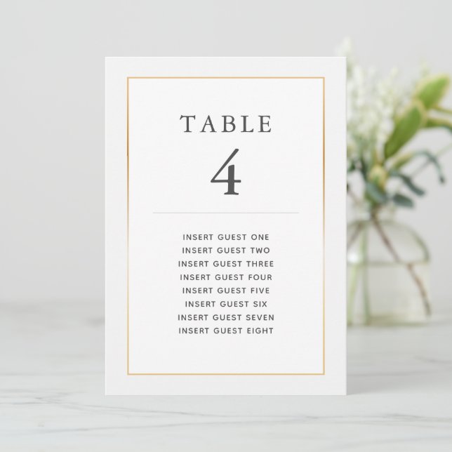 Simple Elegant Gold Table Four Custom Seating Card (Standing Front)