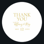 Simple Elegant Gold Thank You Wedding Sticker<br><div class="desc">This simple elegant gold thank you wedding sticker is perfect for your modern minimalist white and gold wedding. The design features minimal contemporary gold font accompanied by formal calligraphy. Keep it as is,  or choose to personalise it with your own artwork or photos!</div>