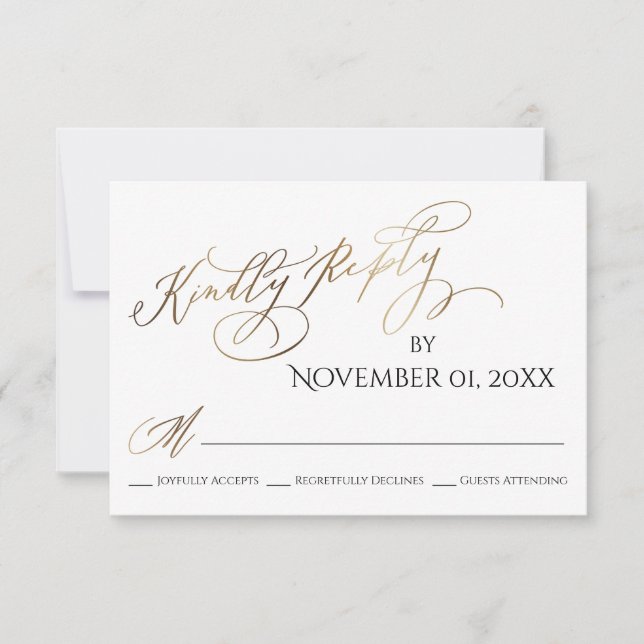 Simple, Elegant, Gold Type Kindly Reply RSVP Card (Front)