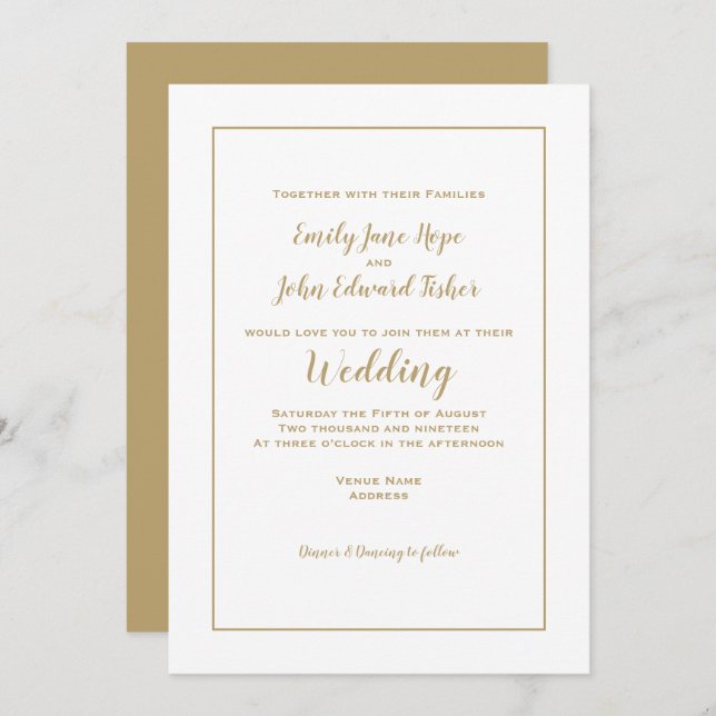 Simple Elegant Gold Typography and Frame Wedding Invitation (Front/Back)