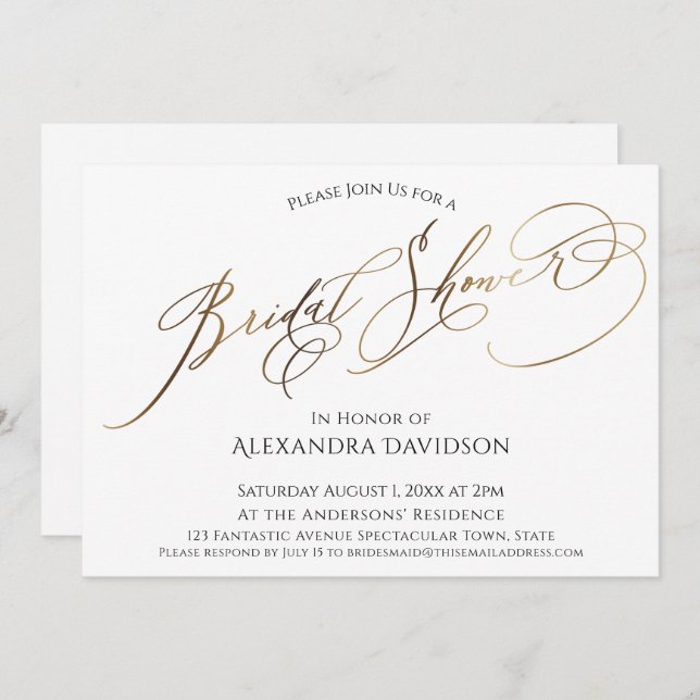 Simple Elegant Gold Typography Bridal Shower Invitation (Front/Back)