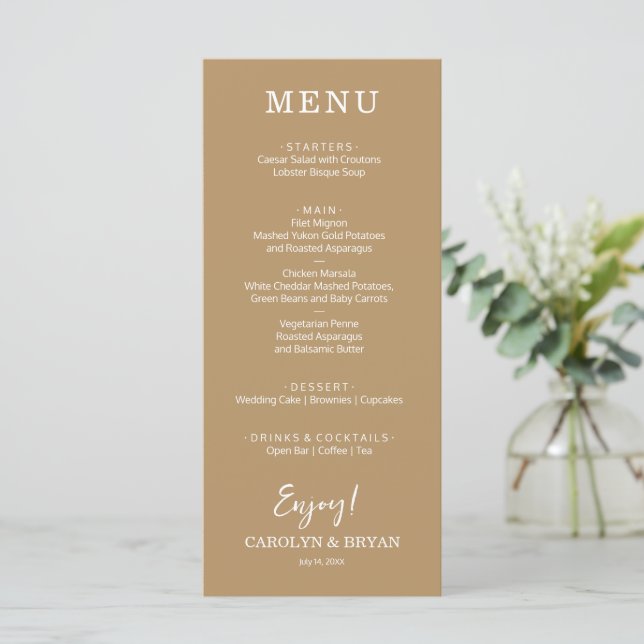 Simple Elegant Gold Wedding Dinner Menu (Standing Front)