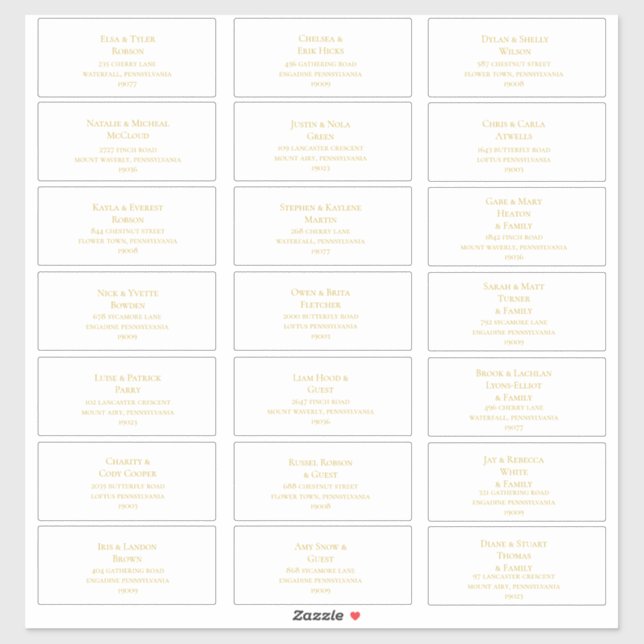 Simple Elegant Gold Wedding Guest Address Labels (Sheet)