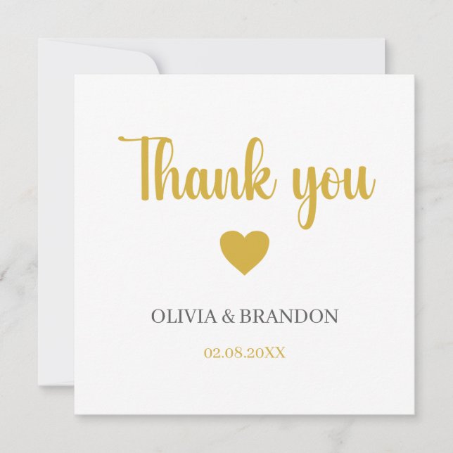 Simple Elegant Gold Wedding Thank You Note Card (Front)