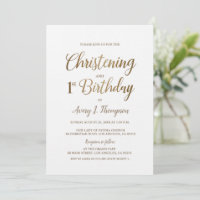 Simple Elegant Gold White Christening 1st Birthday