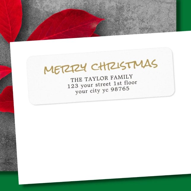 Simple Elegant Gold White Christmas Label Return Address Label (Creator Uploaded)