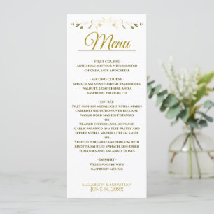 Simple Elegant Gold & White Lacy Filigree Wedding Menu