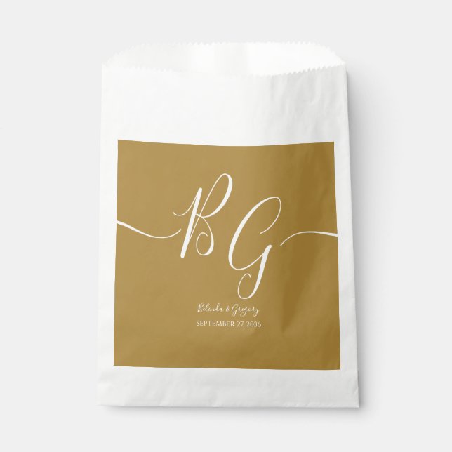 Simple Elegant Golden Initials Wedding  Favour Bag (Front)