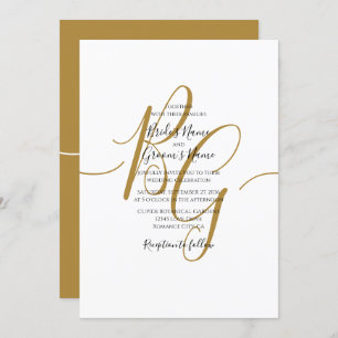 Simple Elegant Golden Initials Wedding Invitations