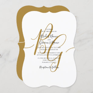 Simple Elegant Golden Initials Wedding Invitations