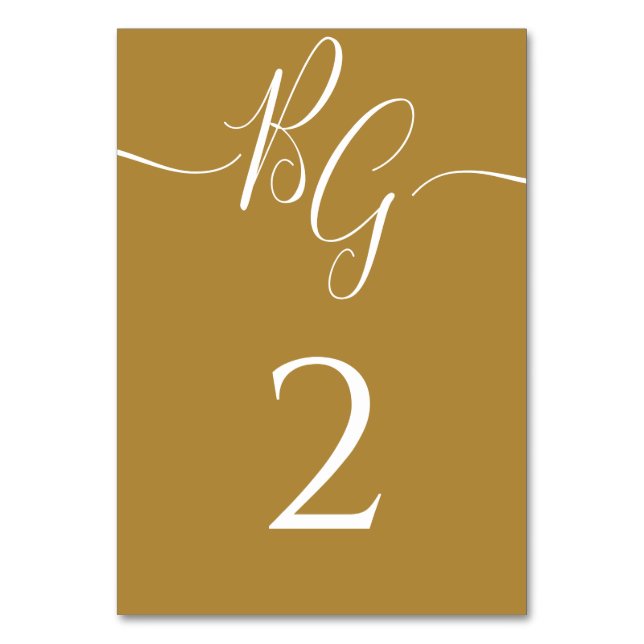 Simple Elegant Golden Initials Wedding Table Number (Front)