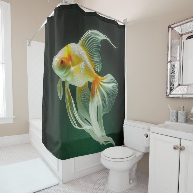Simple Elegant Goldfish Digital Artwork | Shower Curtain (In Situ)