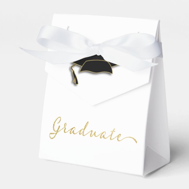 Simple Elegant Grad Hat Gold Graduate Favour Box (Front Side)