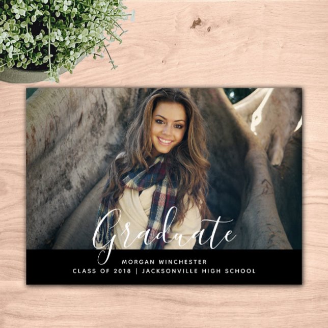 Simple Elegant Graduation Announcement | Black (Black Simple Elegant Graduation Announcement)