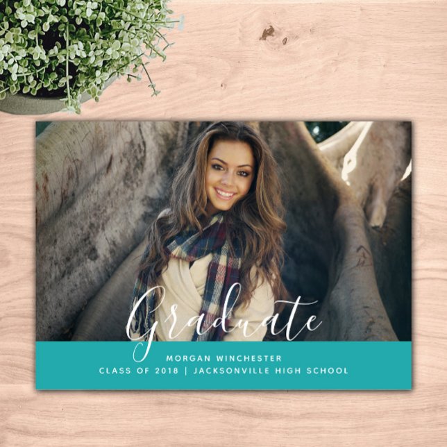 Simple Elegant Graduation Announcement | Teal (Teal Simple Elegant Graduation Announcement)