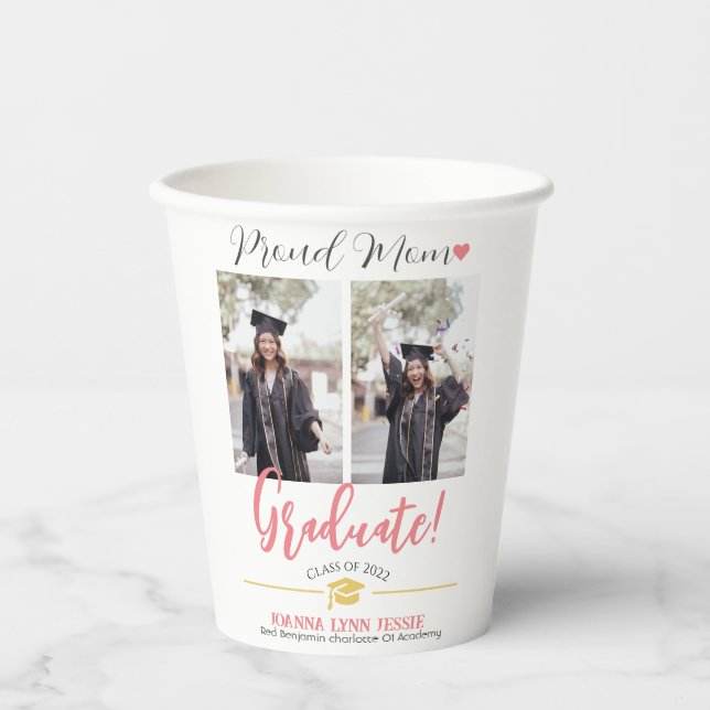 Simple Elegant Graduation gold Cap Thanks Script  Paper Cups (Front)