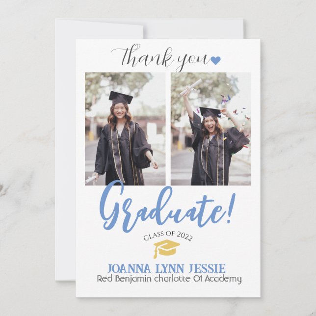 Simple Elegant Graduation gold Cap Thanks Script Thank You Card (Front)