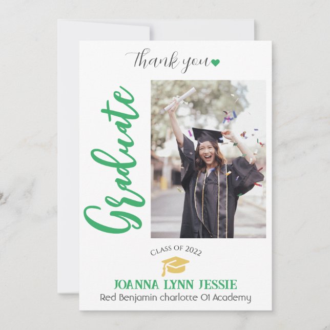 Simple Elegant Graduation gold Cap Thanks Script Thank You Card (Front)