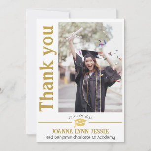 Simple Elegant Graduation gold Cap Thanks Script Thank You Card