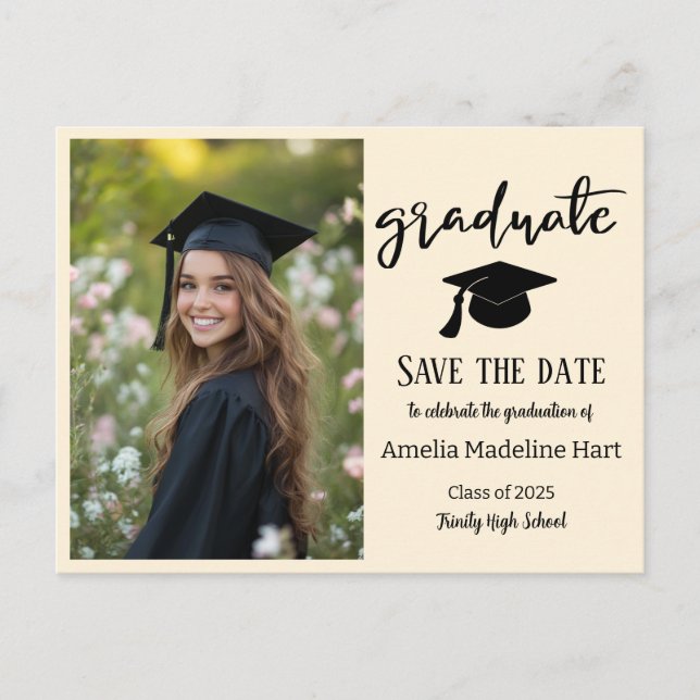 Simple Elegant Graduation | Save The Date Photo Postcard (Front)